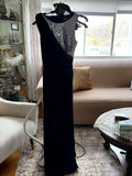 Adrianna Papell Navy Silver One Shoulder Evening Gown Size 10 Worn Once