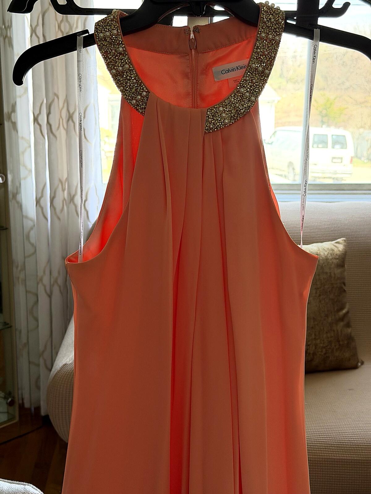 Calvin Klein Coral Embellished Neckline Dress Size 12 Worn Once