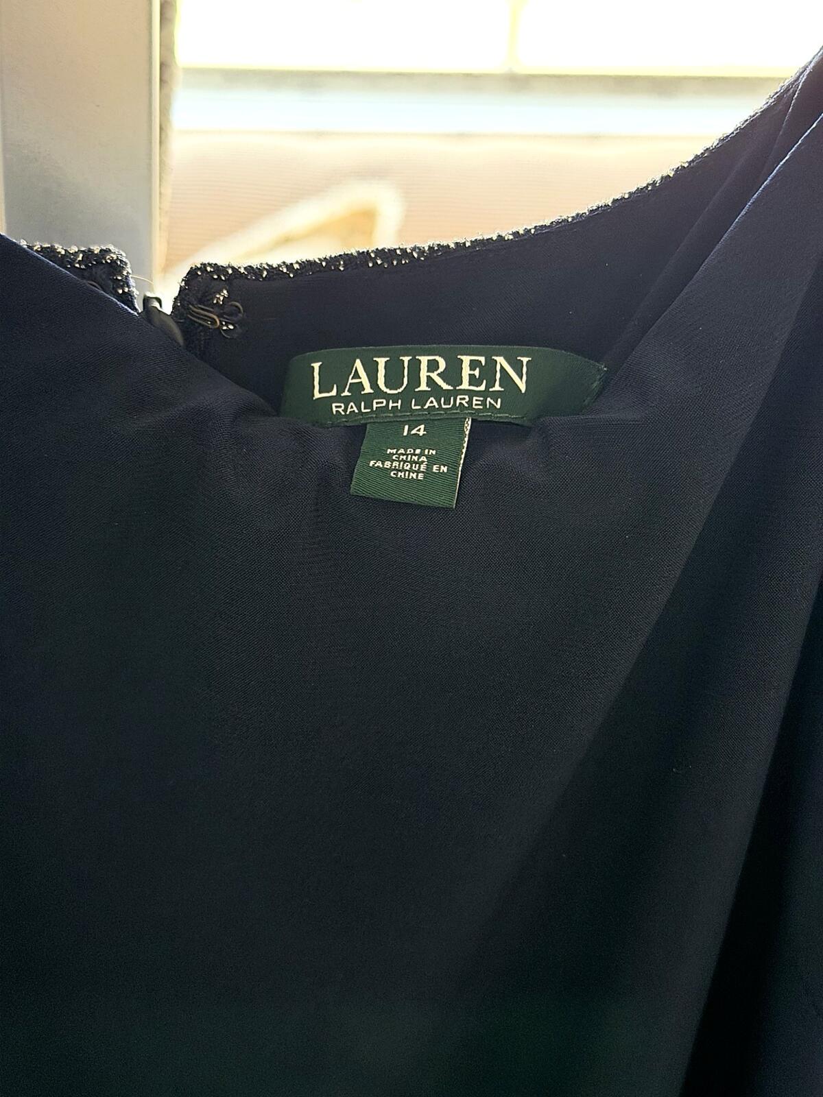 Lauren Ralph Lauren Formal Gown Size 14 Dark Navy Draped Dress Worn Once