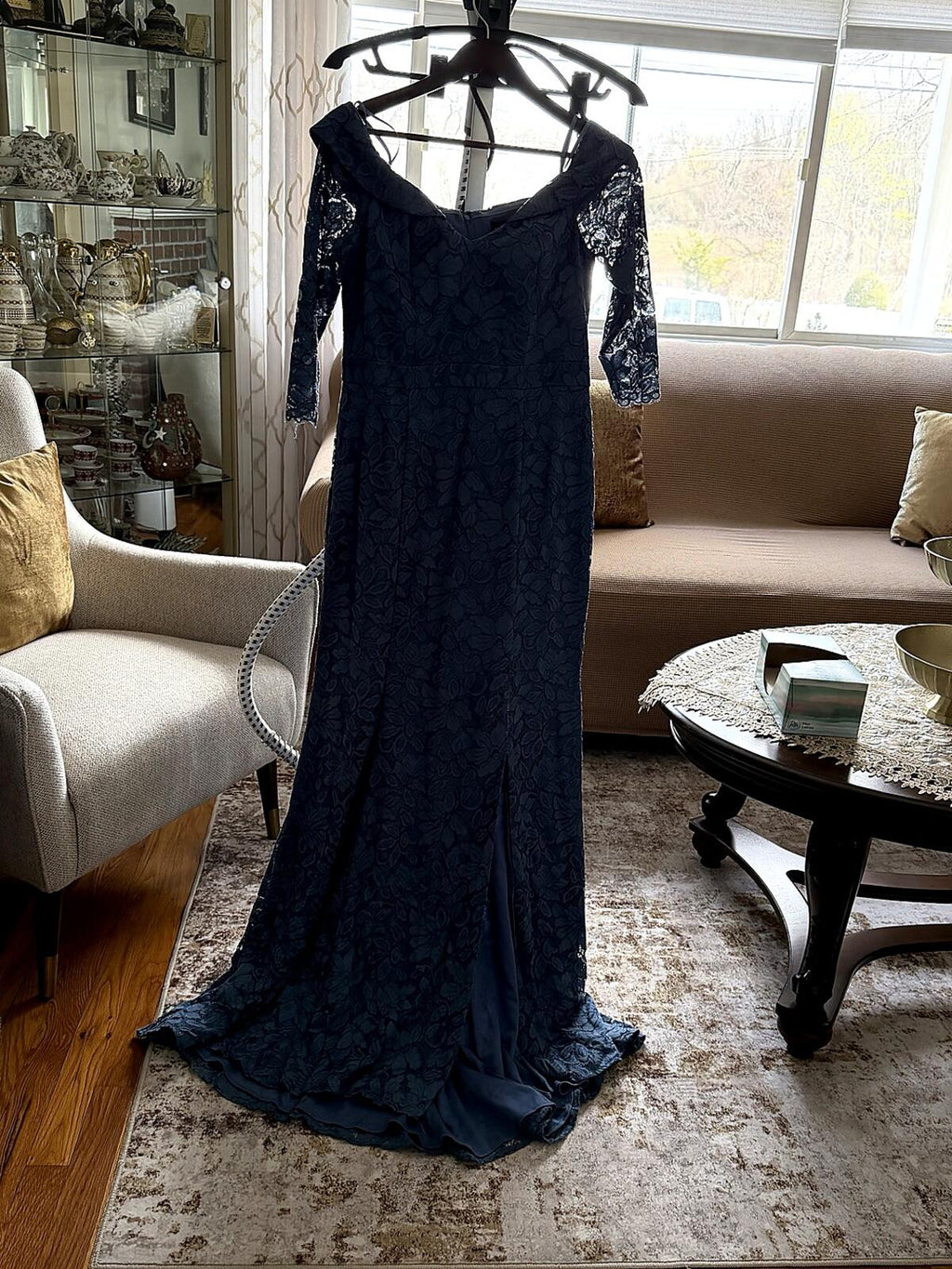 Xscape Blue Lace Formal Gown Size 12 | Lace Sleeves | Evening Wedding