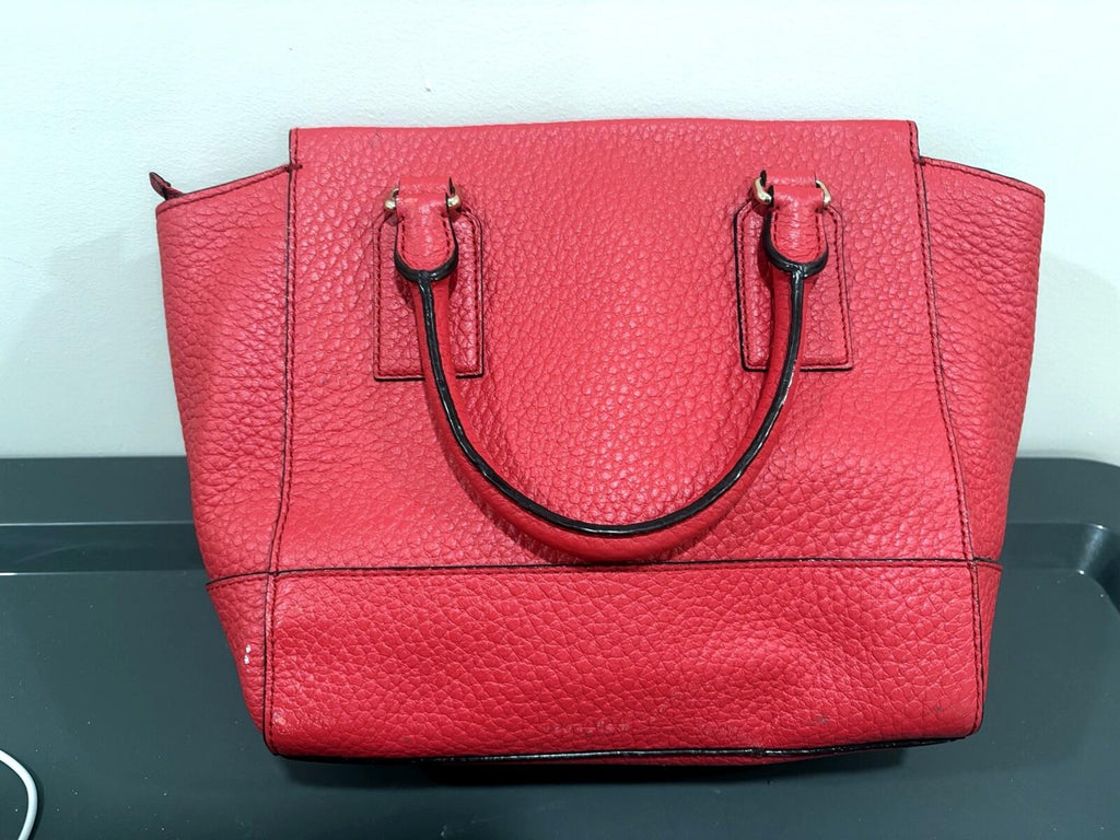 Kate Spade New York Red Pebbled Leather Satchel Tote, 100% Cow Leather