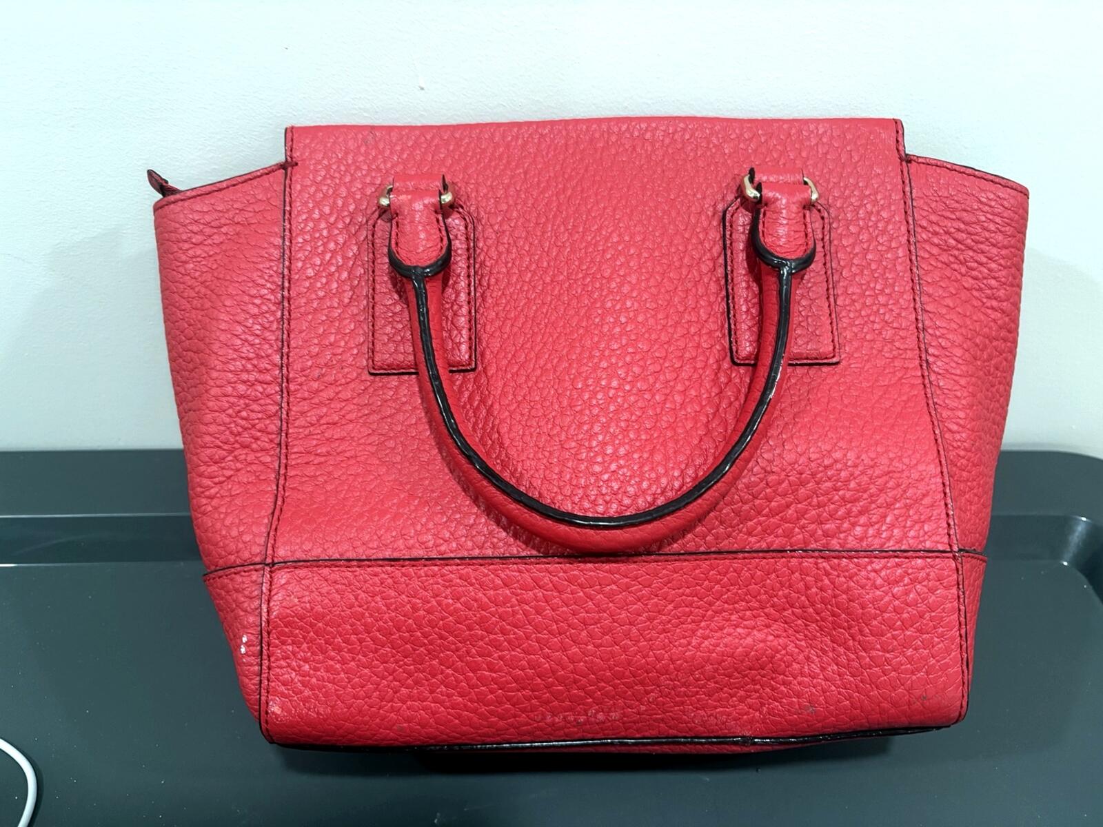Kate Spade New York Red Pebbled Leather Satchel Tote, 100% Cow Leather