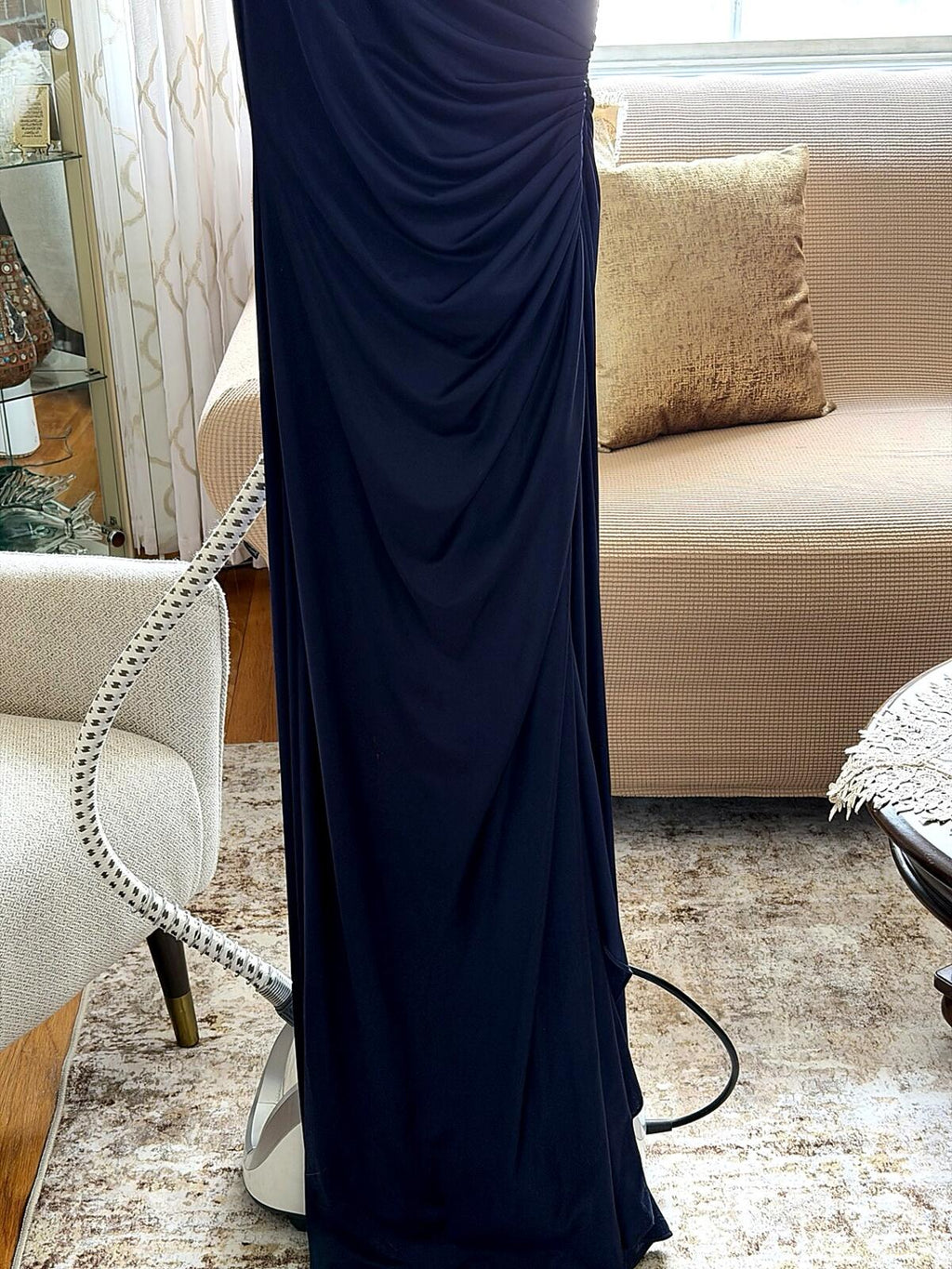 Adrianna Papell Navy Silver One Shoulder Evening Gown Size 10 Worn Once
