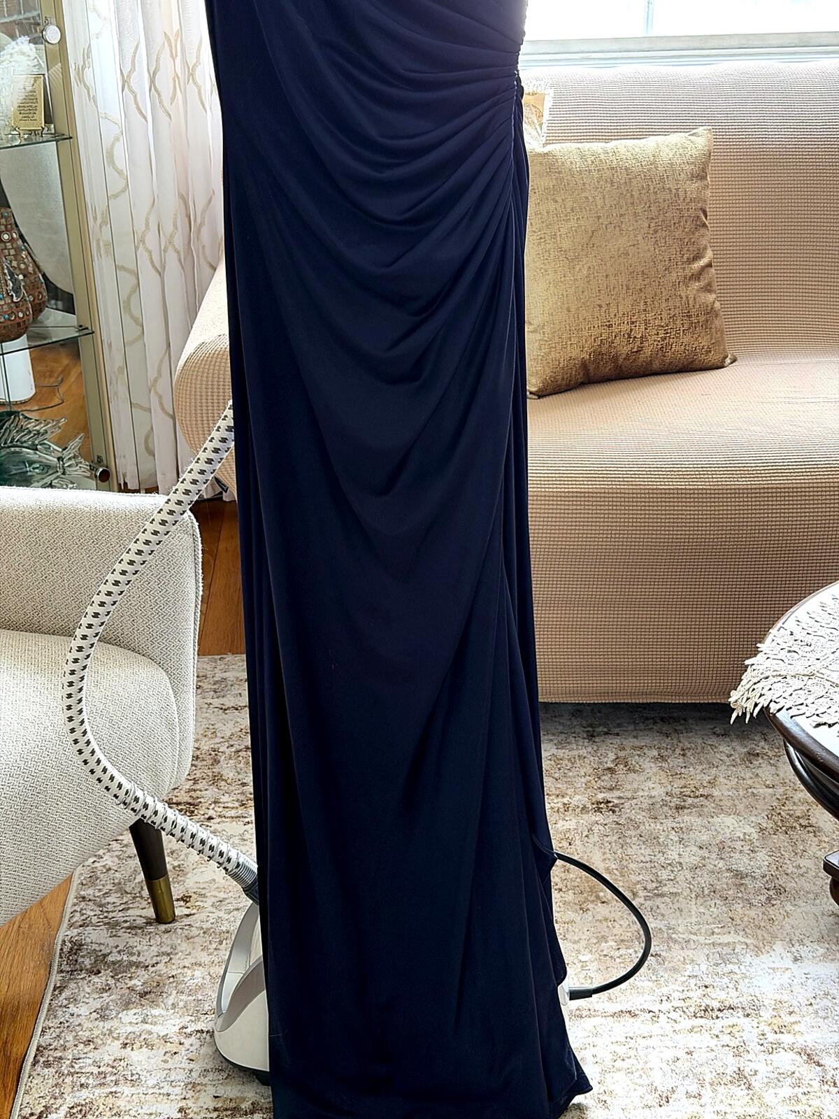 Adrianna Papell Navy Silver One Shoulder Evening Gown Size 10 Worn Once