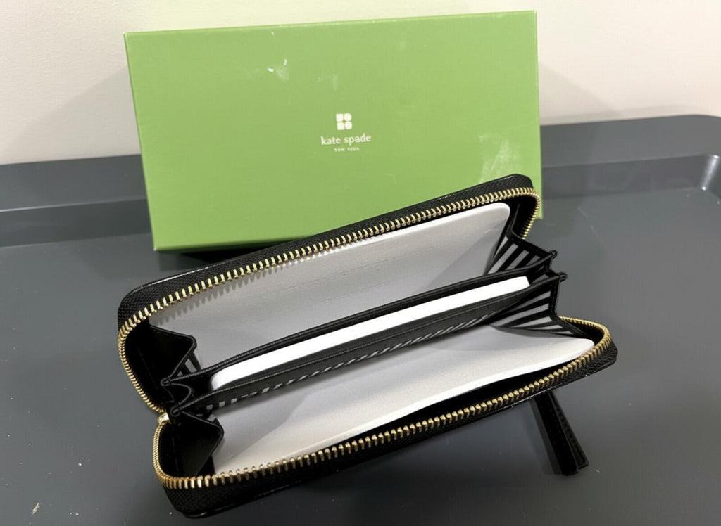 Kate Spade Black Leather Zip Around Wallet New With Box