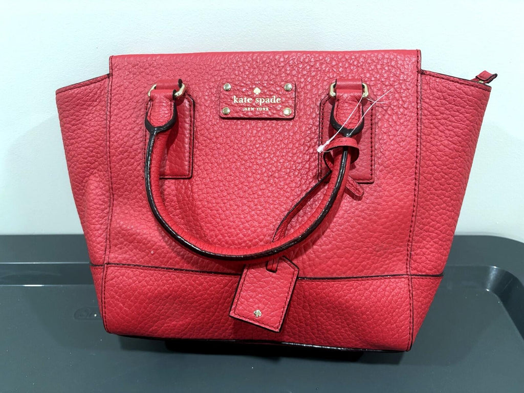 Kate Spade New York Red Pebbled Leather Satchel Tote, 100% Cow Leather