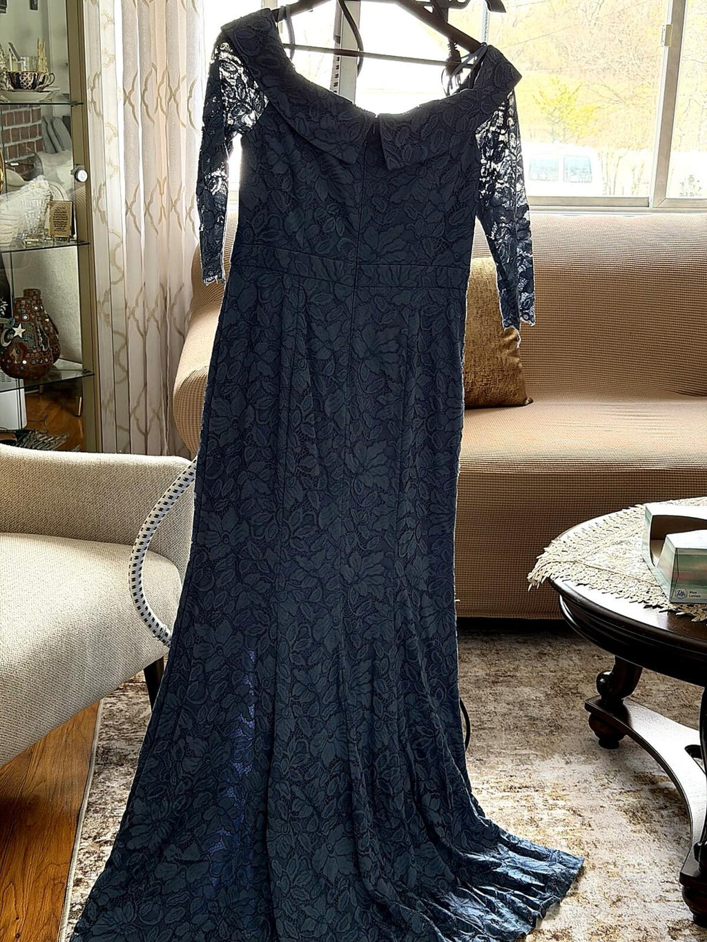 Xscape Blue Lace Formal Gown Size 12 | Lace Sleeves | Evening Wedding