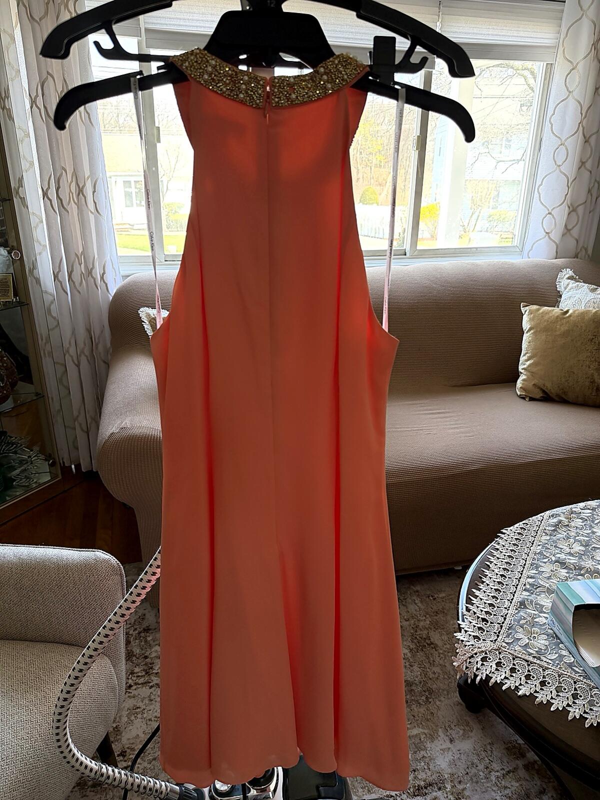 Calvin Klein Coral Embellished Neckline Dress Size 12 Worn Once