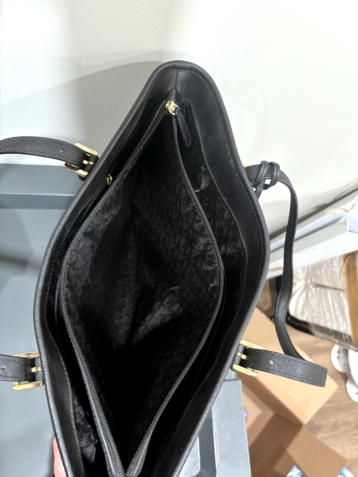 Michael Kors Black Tote Bag Gold Hardware Large Pocket Barely Used