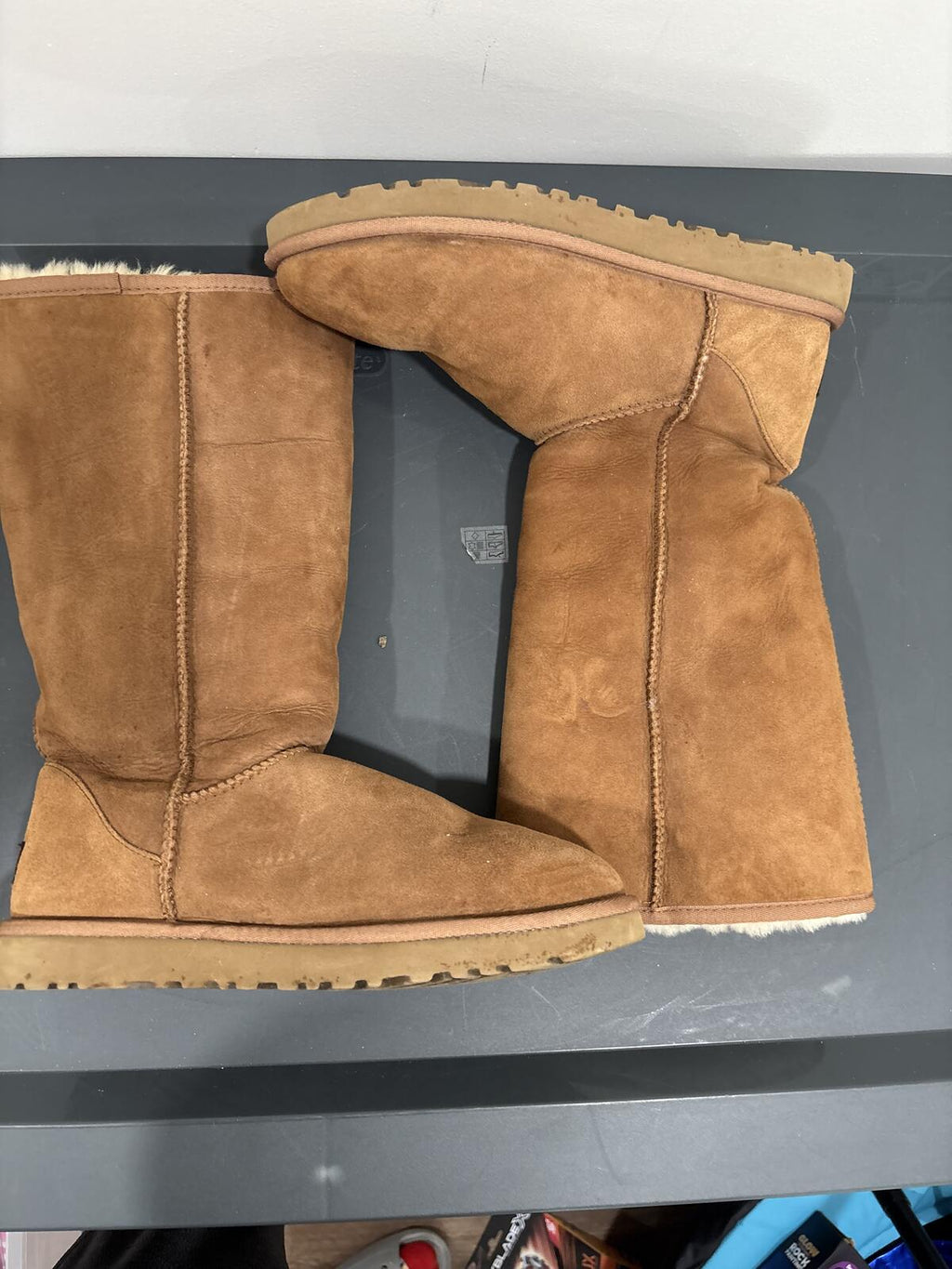 UGG Australia Tall Suede Sheepskin Boots, Tan Brown, Women's Size 9