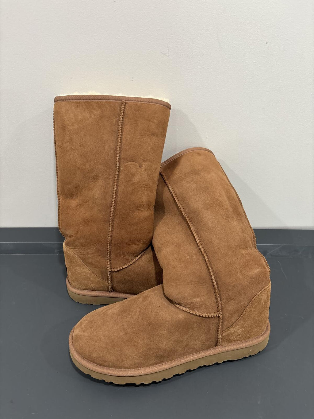 UGG Australia Tall Suede Sheepskin Boots, Tan Brown, Women's Size 9