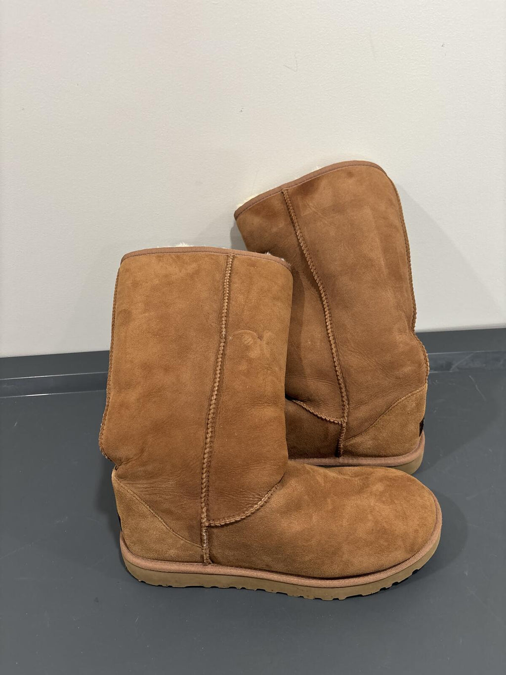 UGG Australia Tall Suede Sheepskin Boots, Tan Brown, Women's Size 9