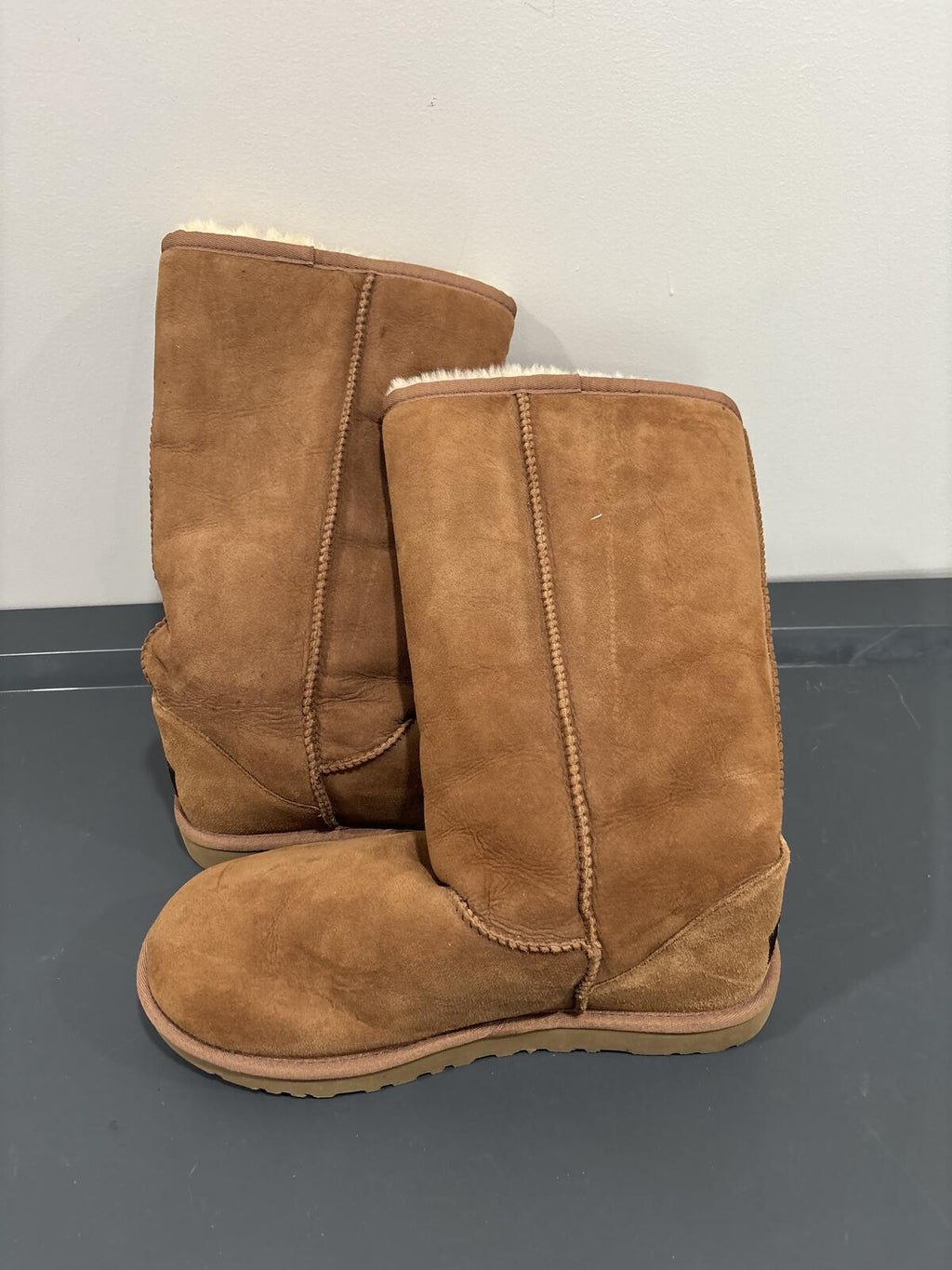 UGG Australia Tall Suede Sheepskin Boots, Tan Brown, Women's Size 9