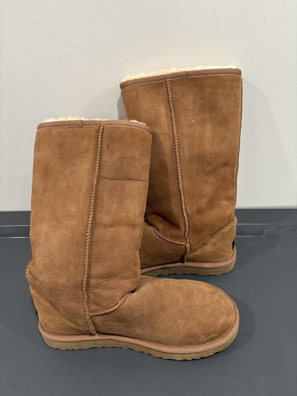 UGG Australia Tall Suede Sheepskin Boots, Tan Brown, Women's Size 9