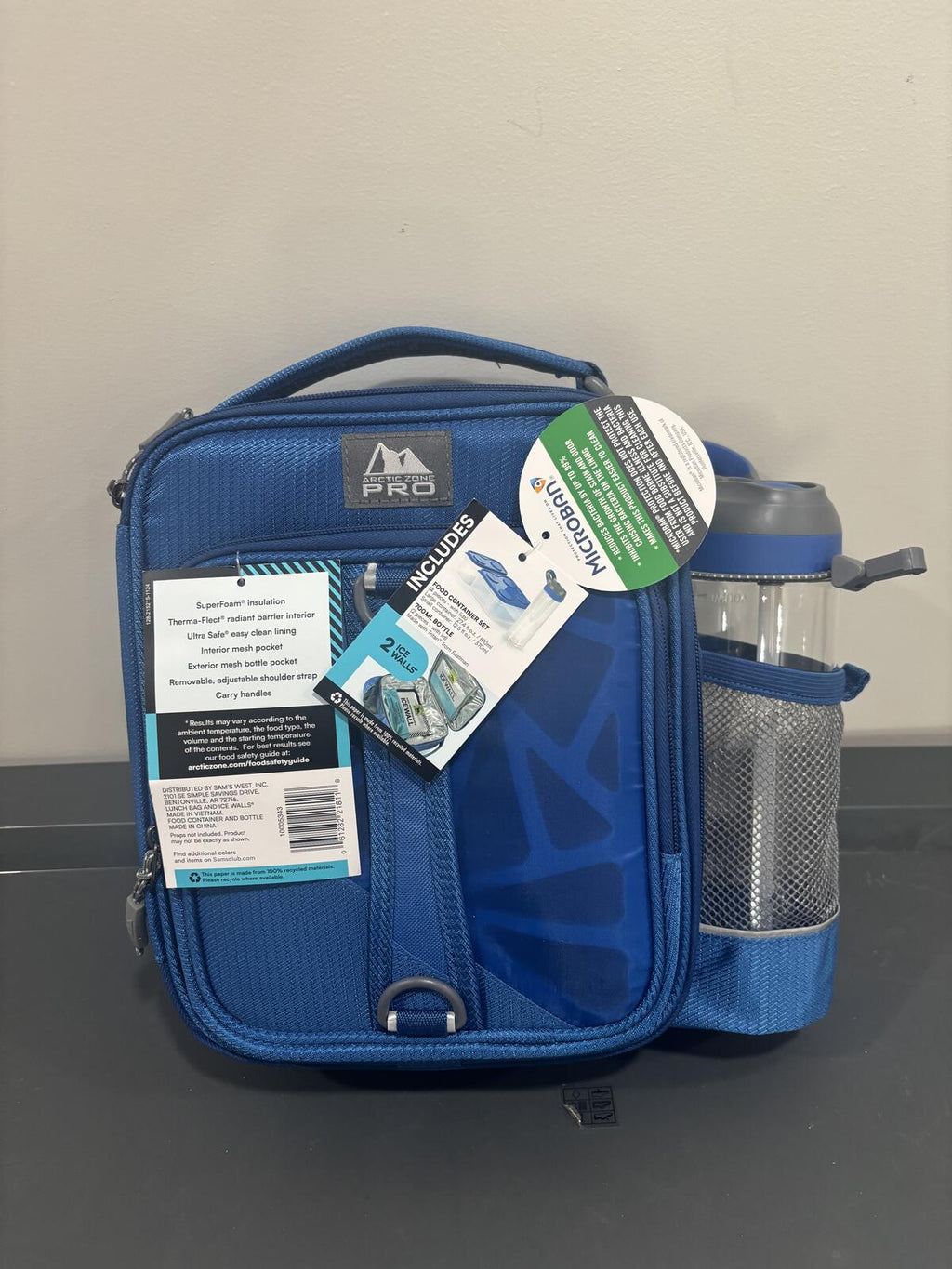 Arctic Zone Pro Blue Expandable Insulated Lunch Bag with Water Bottle