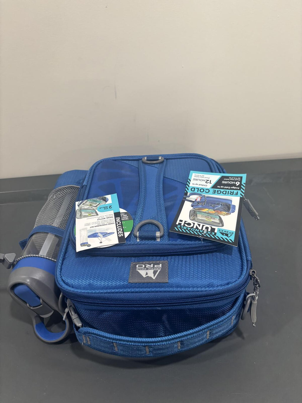 Arctic Zone Pro Blue Expandable Insulated Lunch Bag with Water Bottle