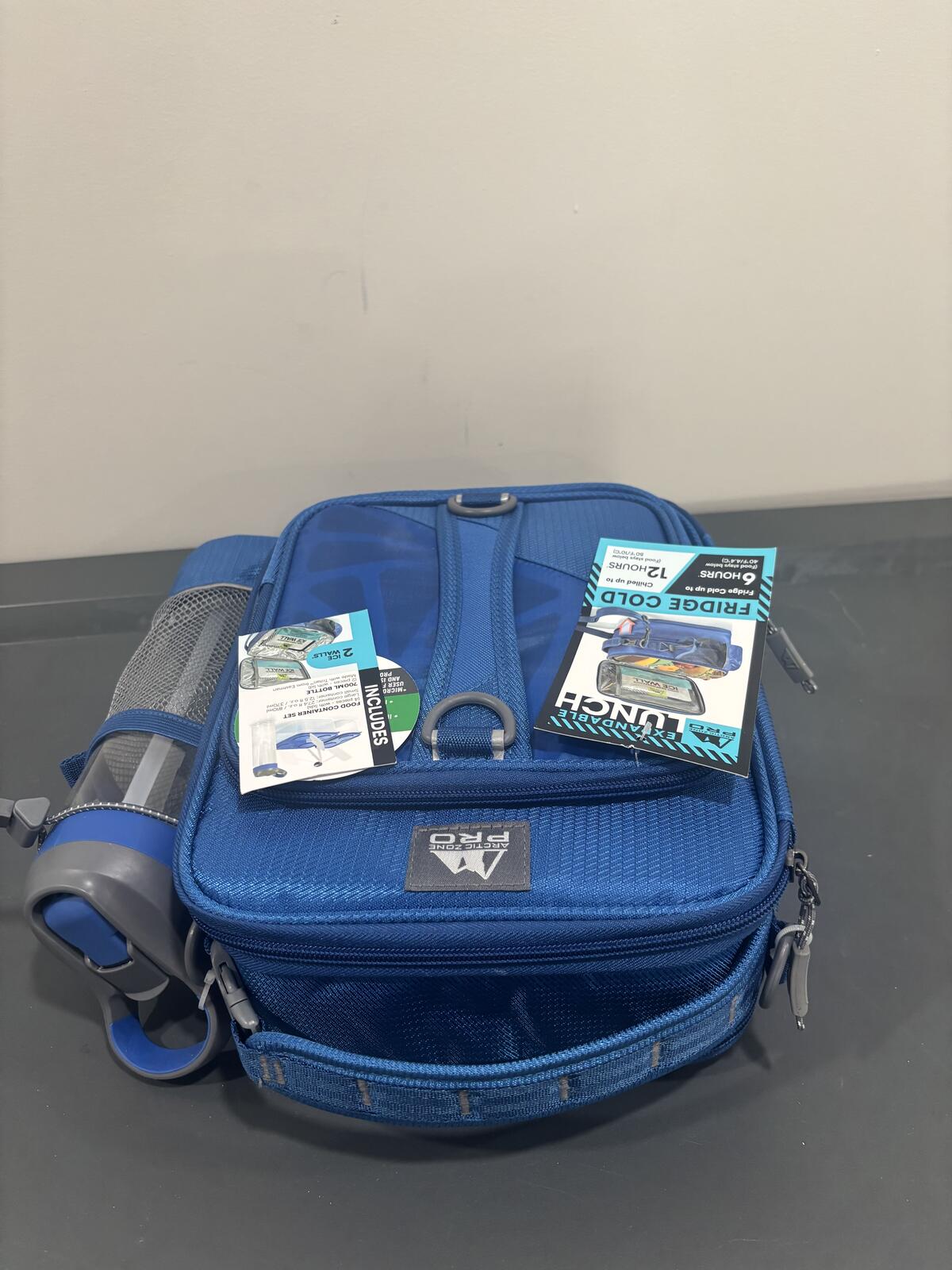 Arctic Zone Pro Blue Expandable Insulated Lunch Bag with Water Bottle