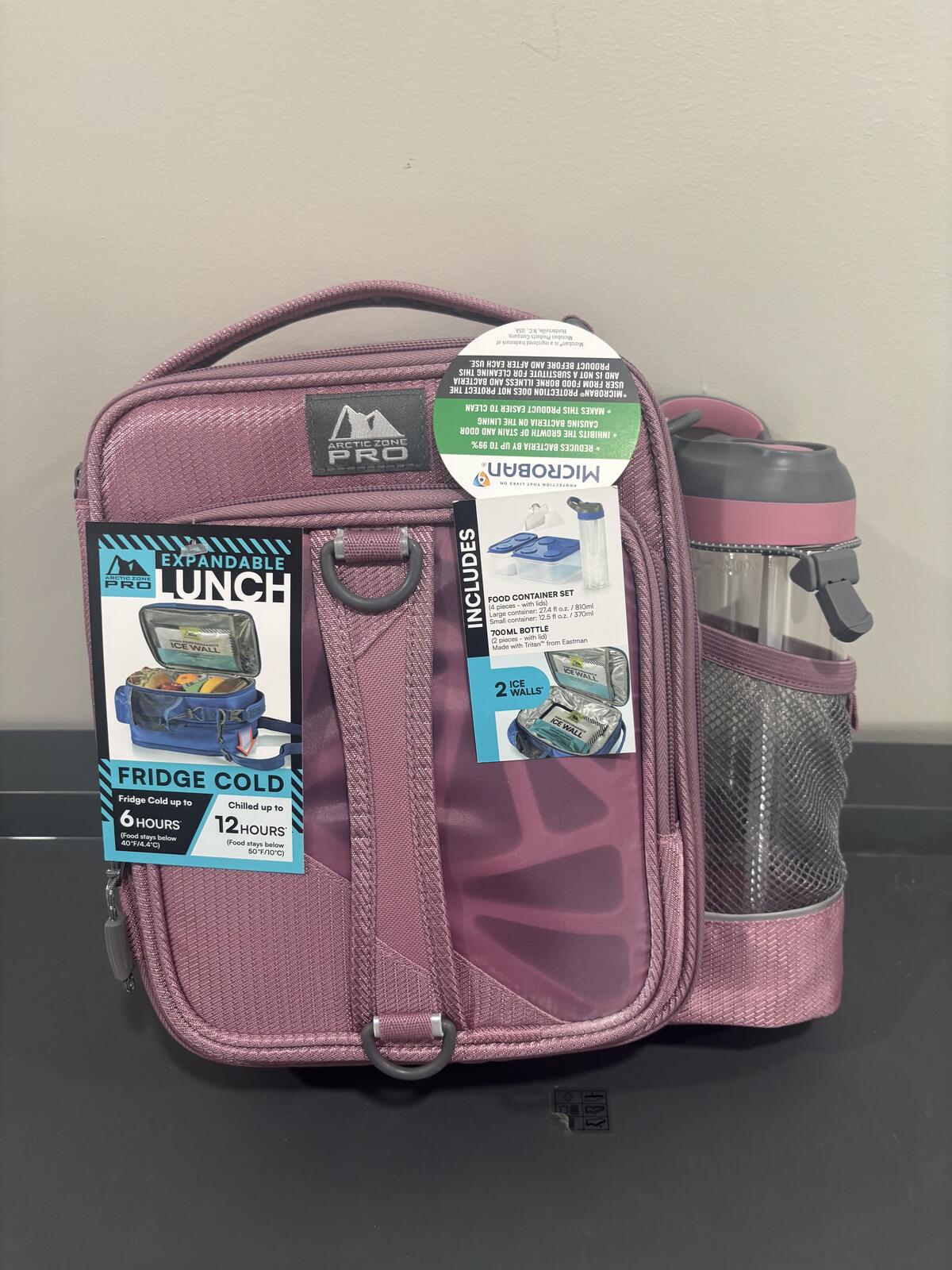 Arctic Zone Pro Pink Expandable Insulated Lunch Bag with Water Bottle