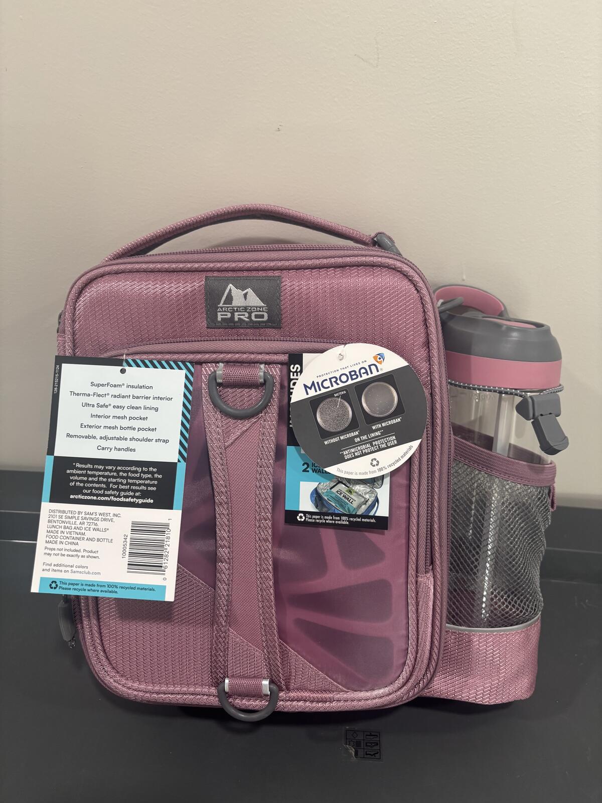 Arctic Zone Pro Pink Expandable Insulated Lunch Bag with Water Bottle