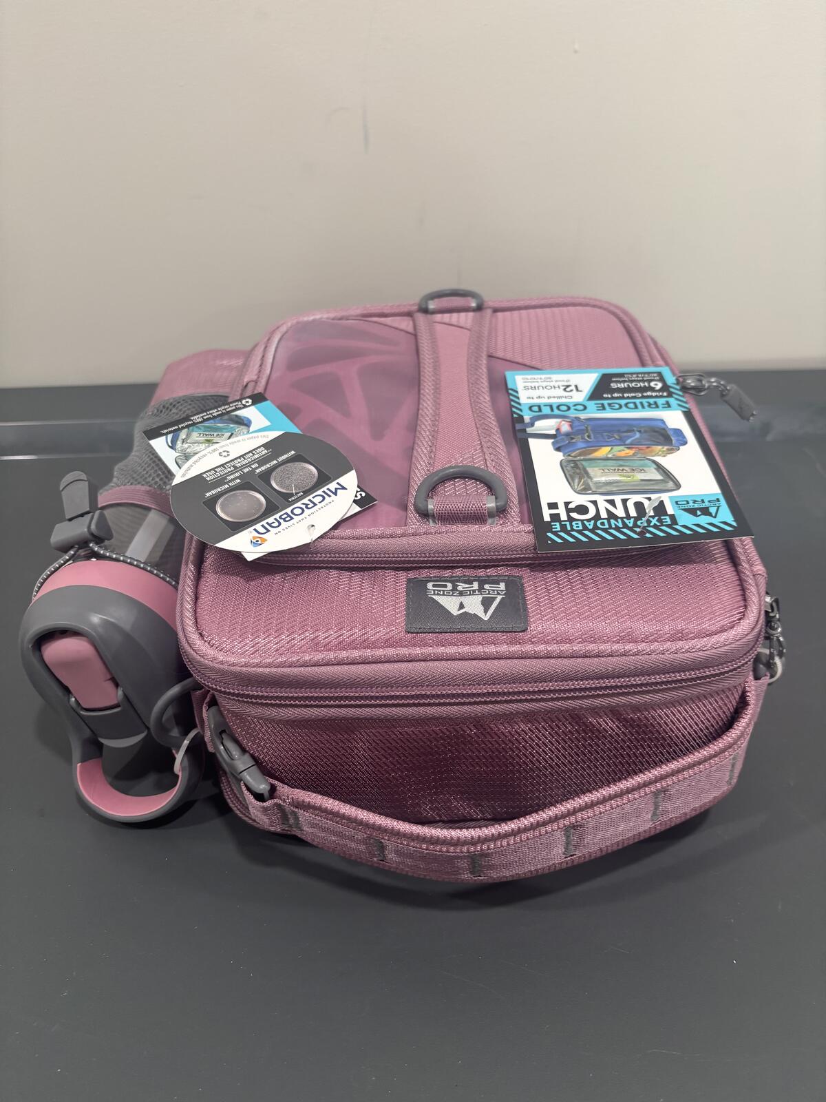 Arctic Zone Pro Pink Expandable Insulated Lunch Bag with Water Bottle