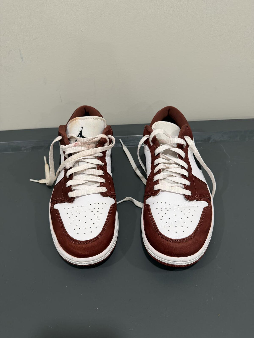 Nike Air Jordan 1 Low Brown/White/Black Leather Sneakers Size 9.5