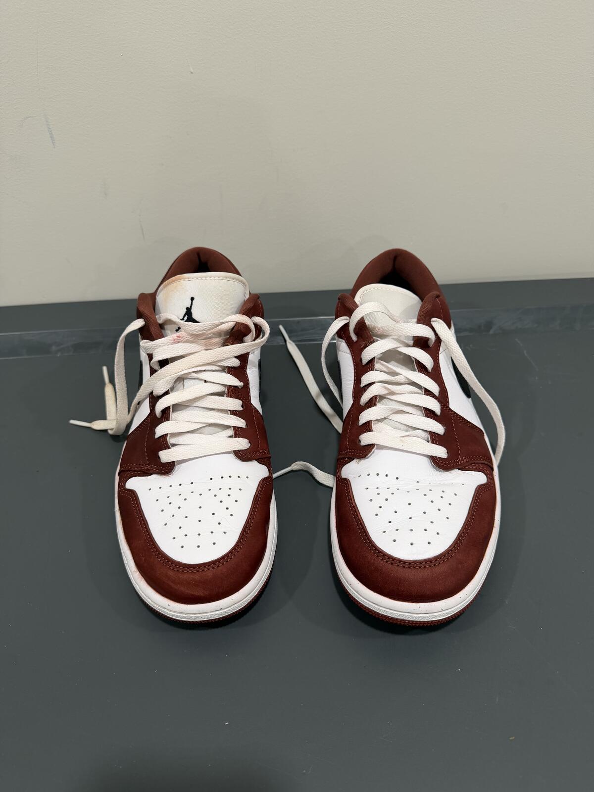 Nike Air Jordan 1 Low Brown/White/Black Leather Sneakers Size 9.5