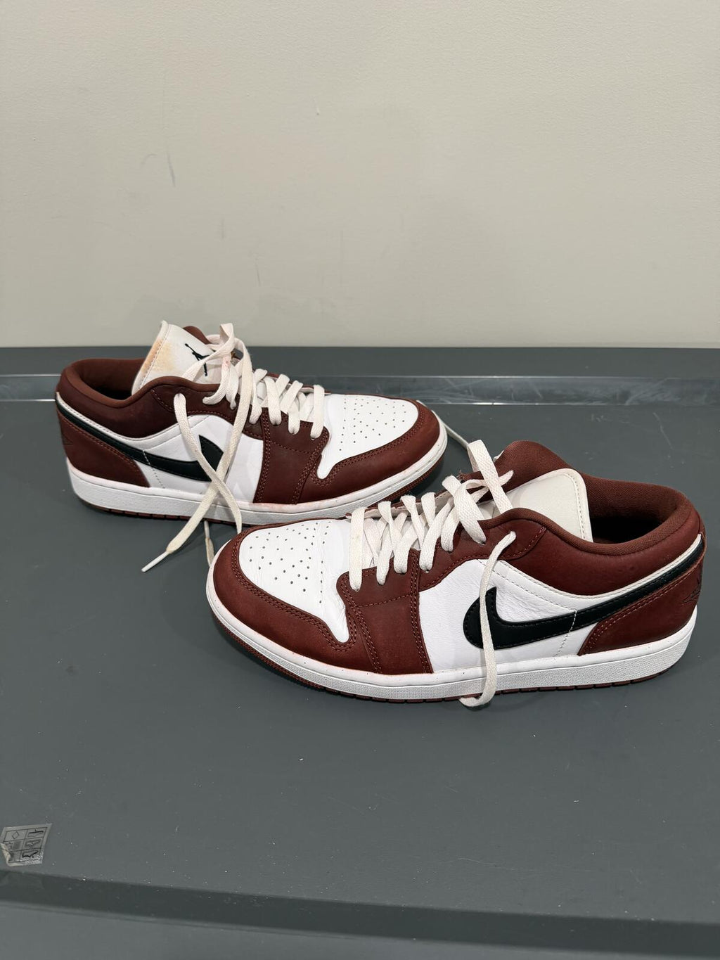 Nike Air Jordan 1 Low Brown/White/Black Leather Sneakers Size 9.5