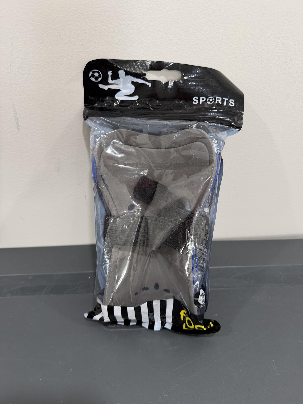New Sealed Soccer Shin Guards Gray Blue Adjustable Youth