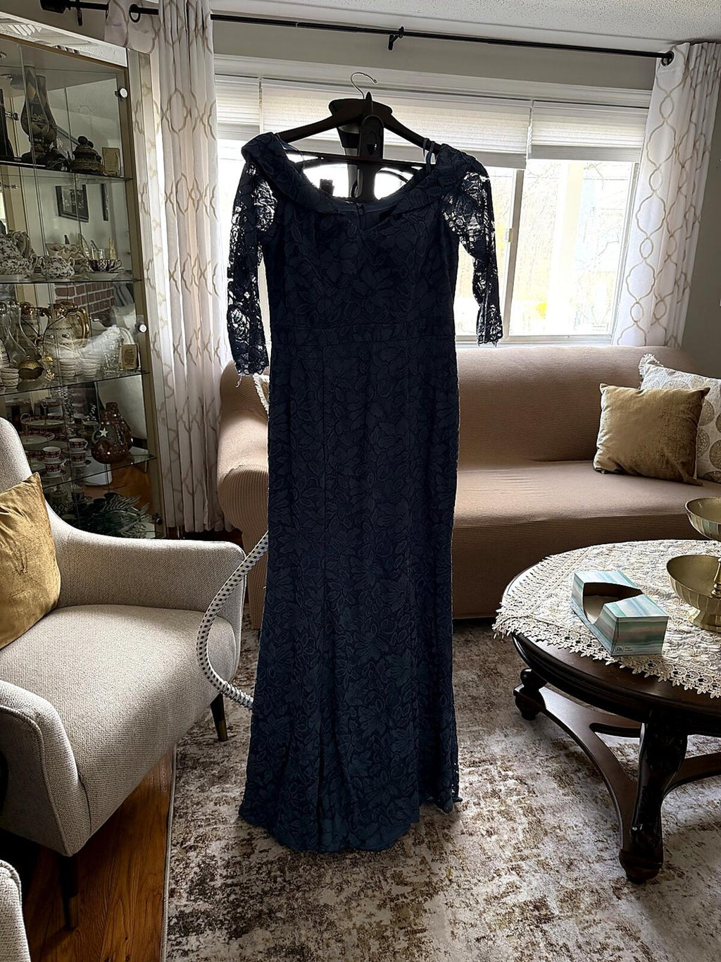 Xscape Blue Lace Formal Gown Size 12 | Lace Sleeves | Evening Wedding