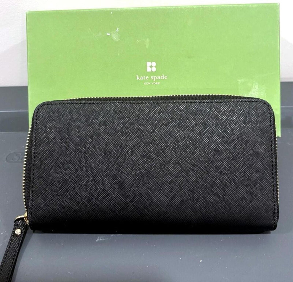Kate Spade Black Leather Zip Around Wallet New With Box