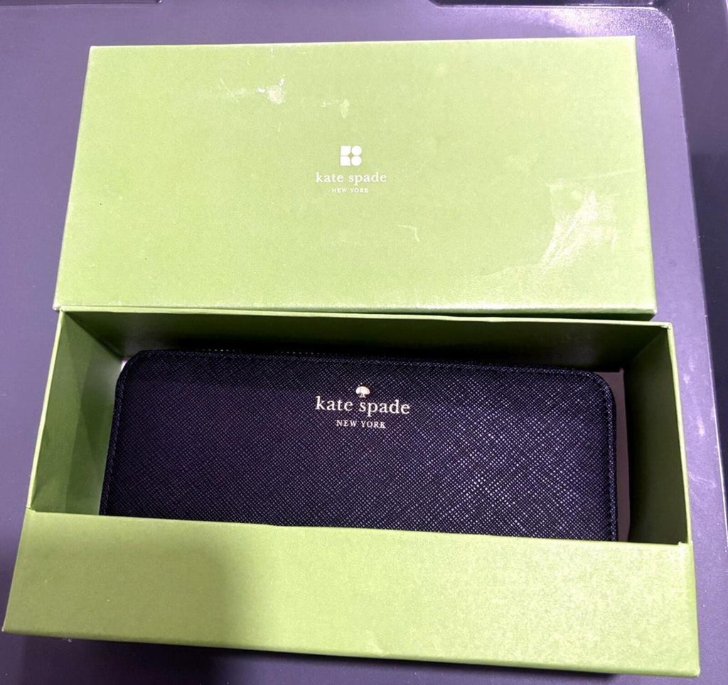 Kate Spade Black Leather Zip Around Wallet New With Box