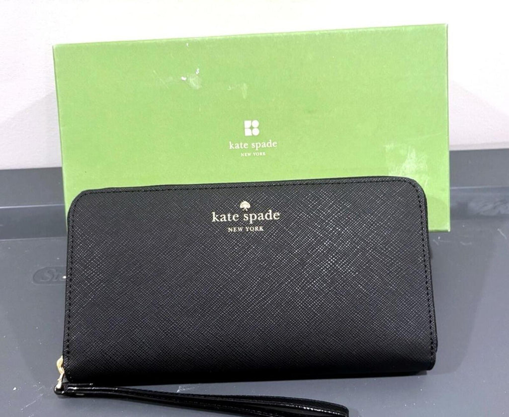 Kate Spade Black Leather Zip Around Wallet New With Box